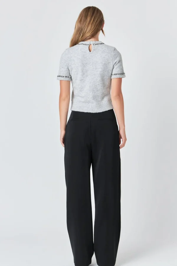 ENDLESS ROSE Tops*- Trimmed Knit Short Sleeve Top