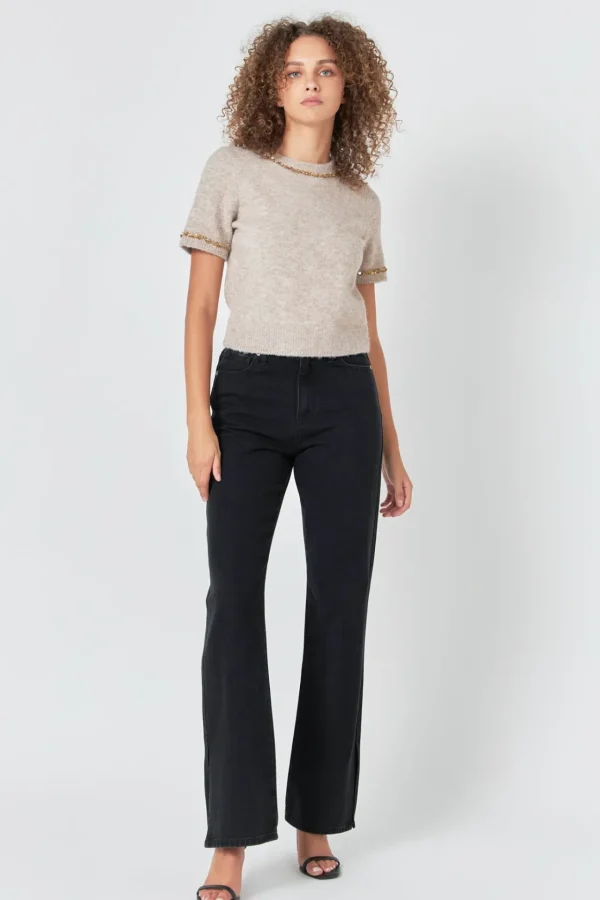 ENDLESS ROSE Tops*- Trimmed Knit Short Sleeve Top