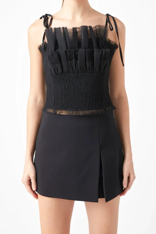 ENDLESS ROSE Tops*- Tulle Cropped Top