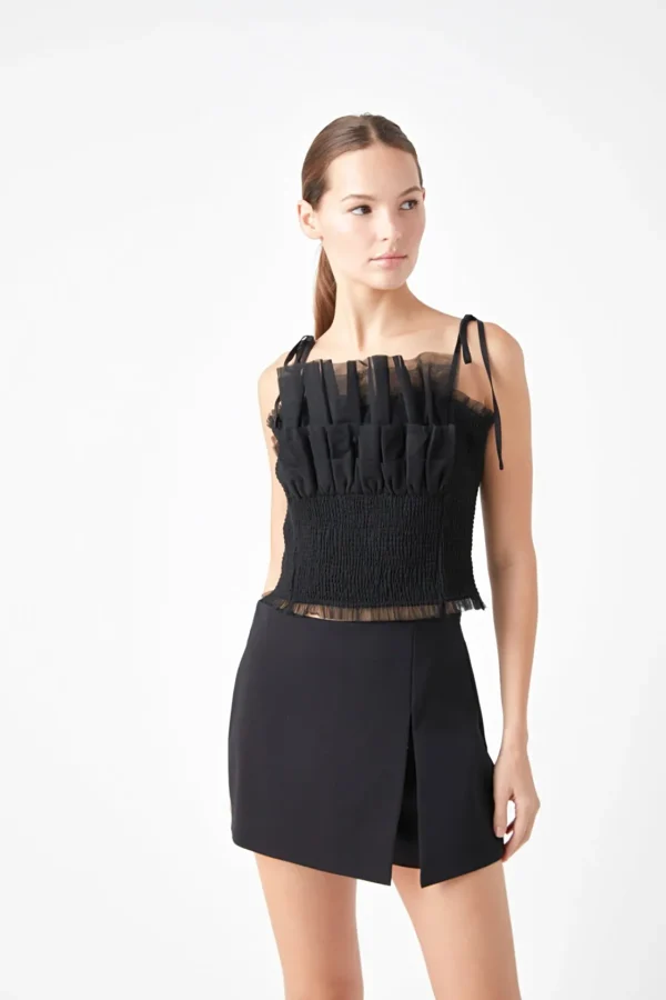 ENDLESS ROSE Tops*- Tulle Cropped Top