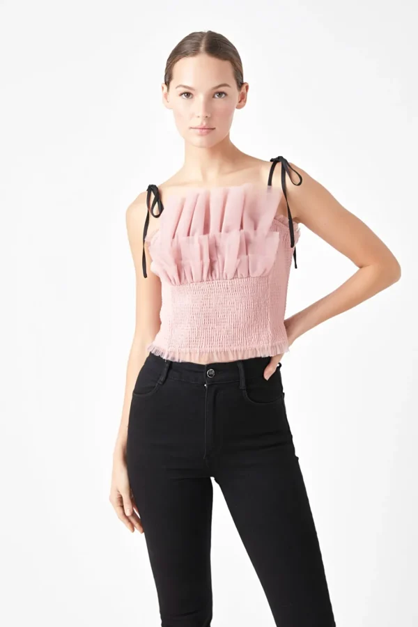 ENDLESS ROSE Tops*- Tulle Cropped Top