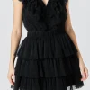 ENDLESS ROSE Tops*- Tulle Ruffle Tiered Mini Dress BLACK