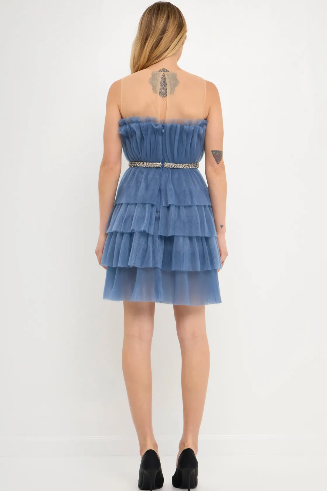 endless_rose__tulle_tiere_2.webp ENDLESS ROSE Tops*- Tulle Tiered Mini Dress with Jeweled Belt BLUE