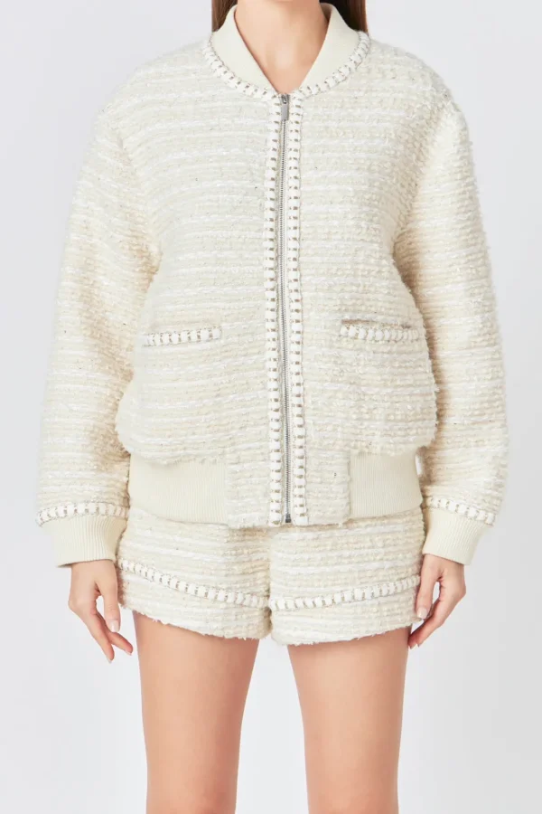 ENDLESS ROSE Matching Sets | Jackets & Coats*- Tweed Bomber Jacket IVORY