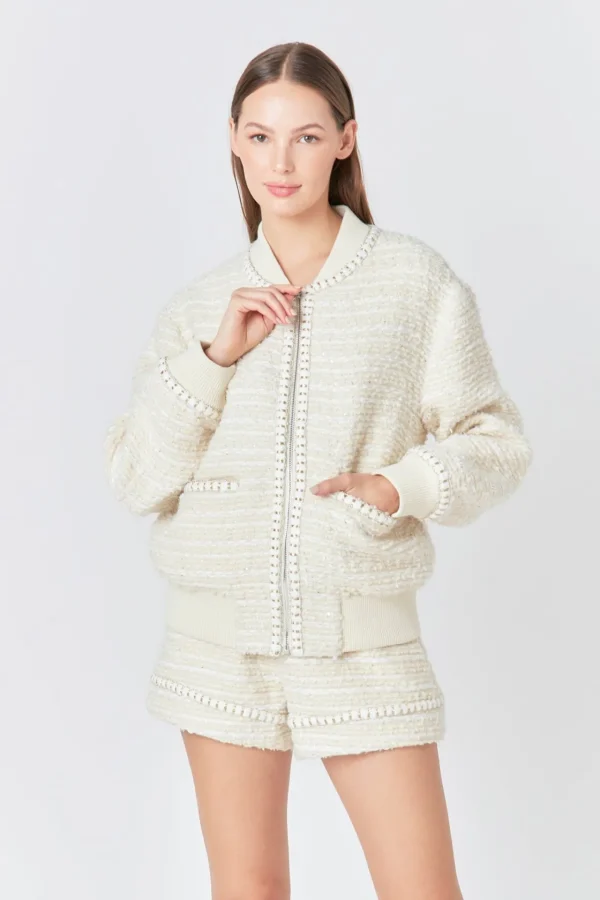 ENDLESS ROSE Matching Sets | Jackets & Coats*- Tweed Bomber Jacket IVORY