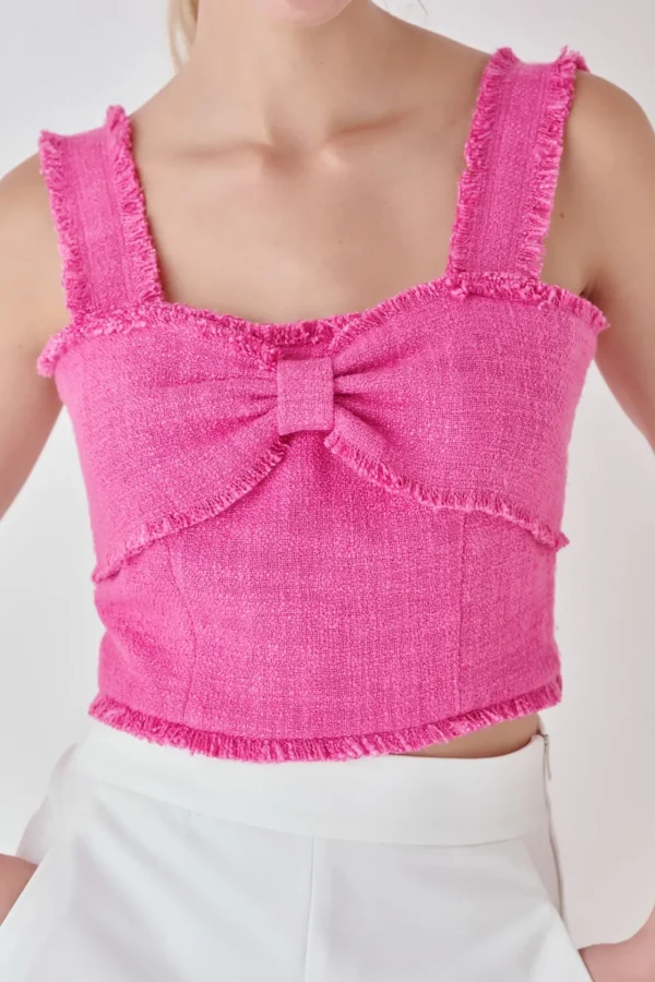 ENDLESS ROSE Tops*- Tweed Bow Tie Top