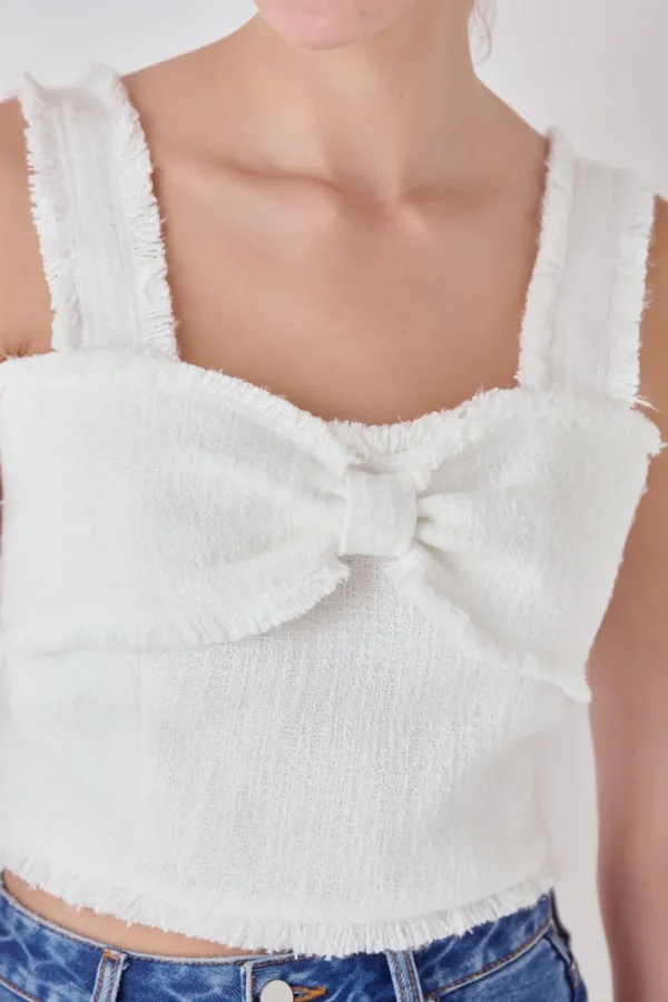 ENDLESS ROSE Tops*- Tweed Bow Tie Top