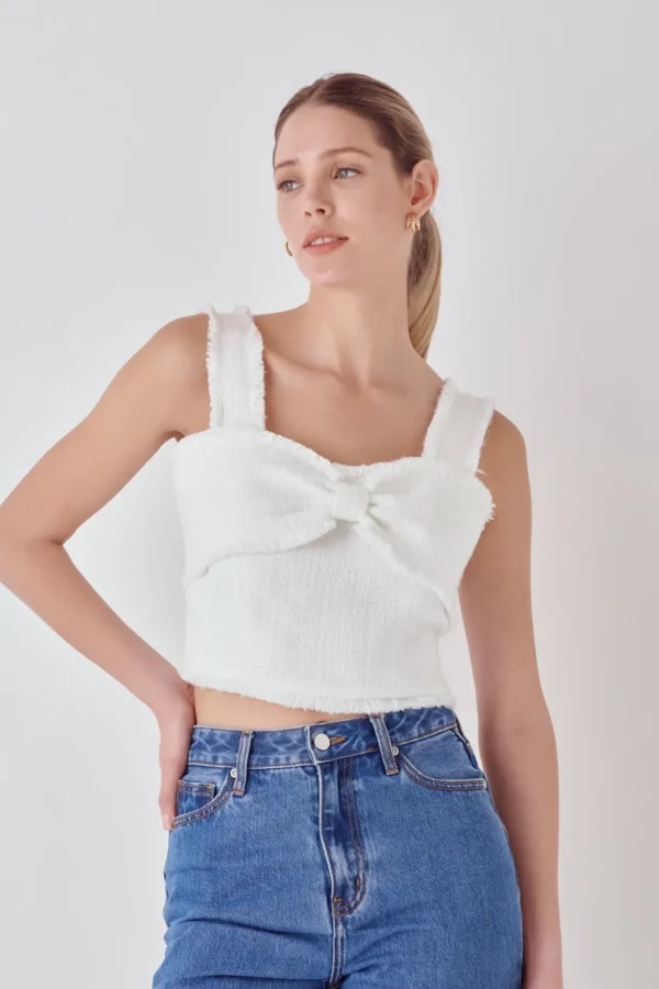 ENDLESS ROSE Tops*- Tweed Bow Tie Top