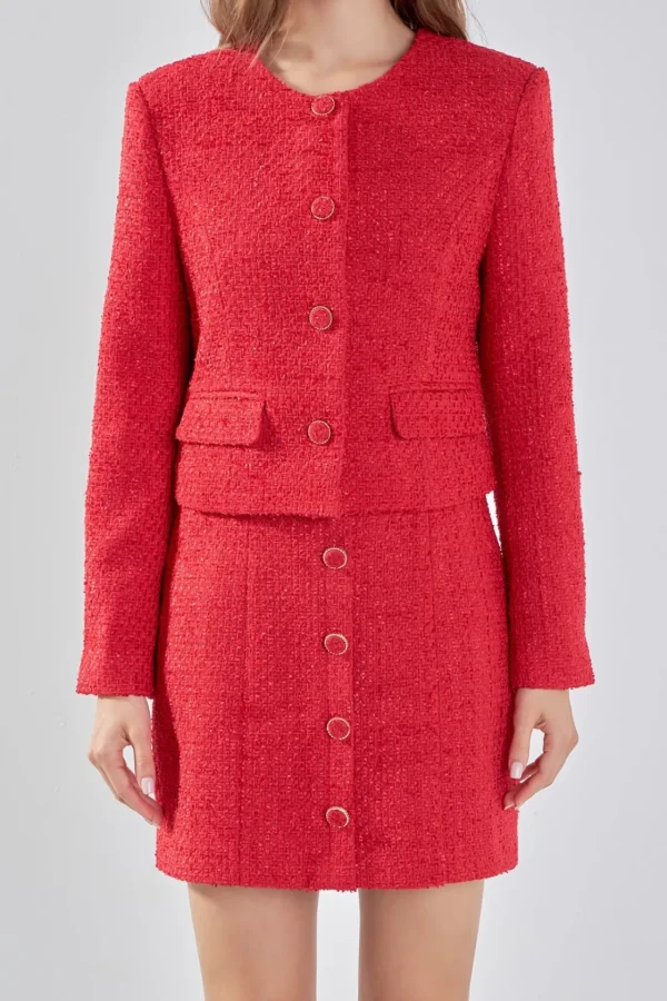 ENDLESS ROSE Matching Sets | Jackets & Coats*- Tweed Buttoned Jacket RED