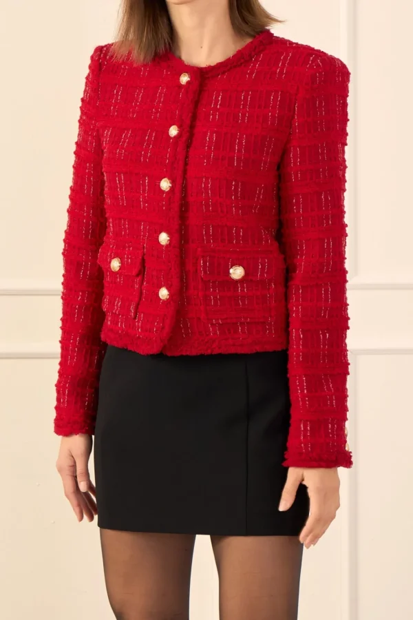 ENDLESS ROSE Jackets & Coats | Blazers*- Tweed Buttoned Blazer RED