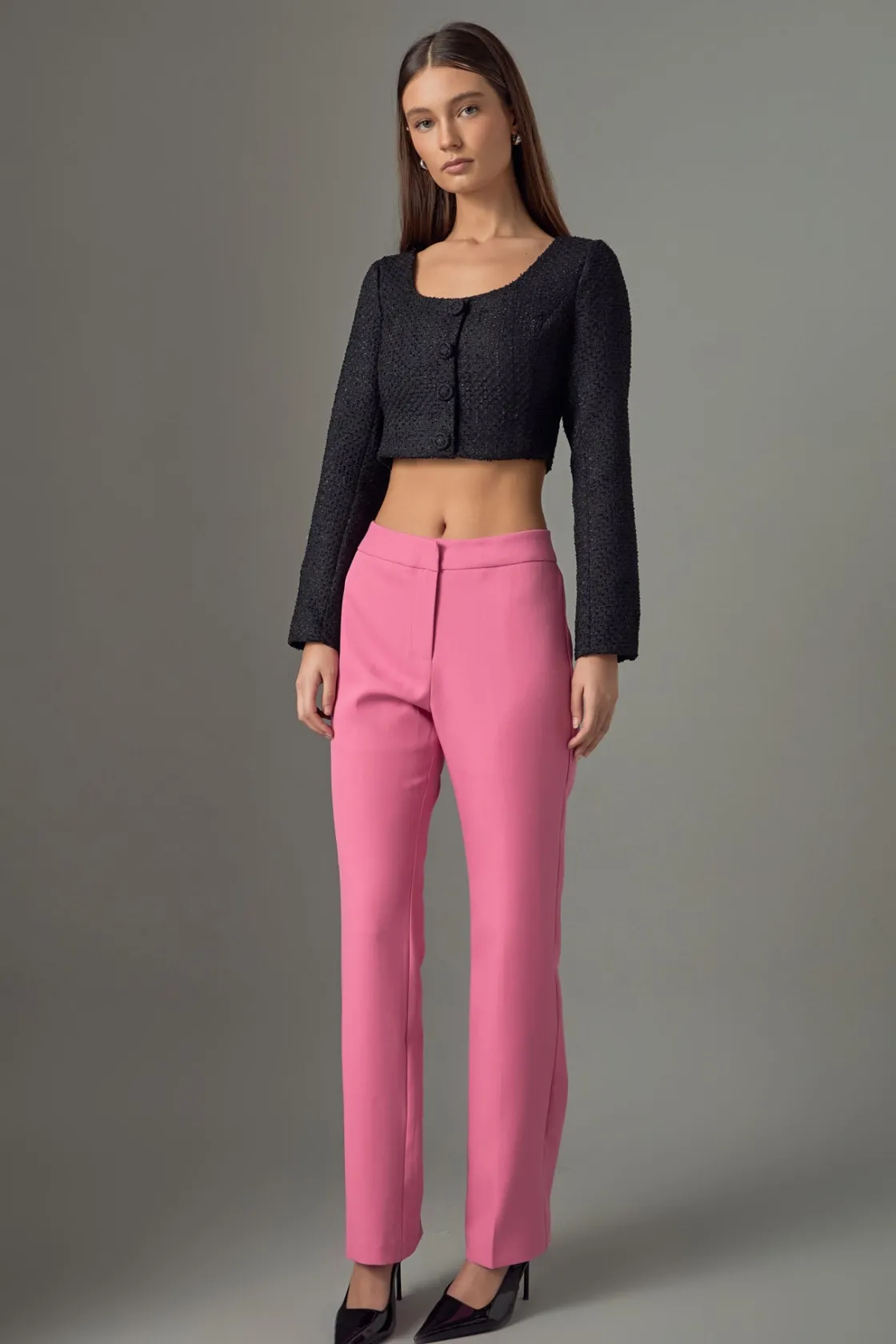 endless_rose__tweed_butto_1-2.webp ENDLESS ROSE Matching Sets | Tops*- Tweed Buttoned Top BLACK