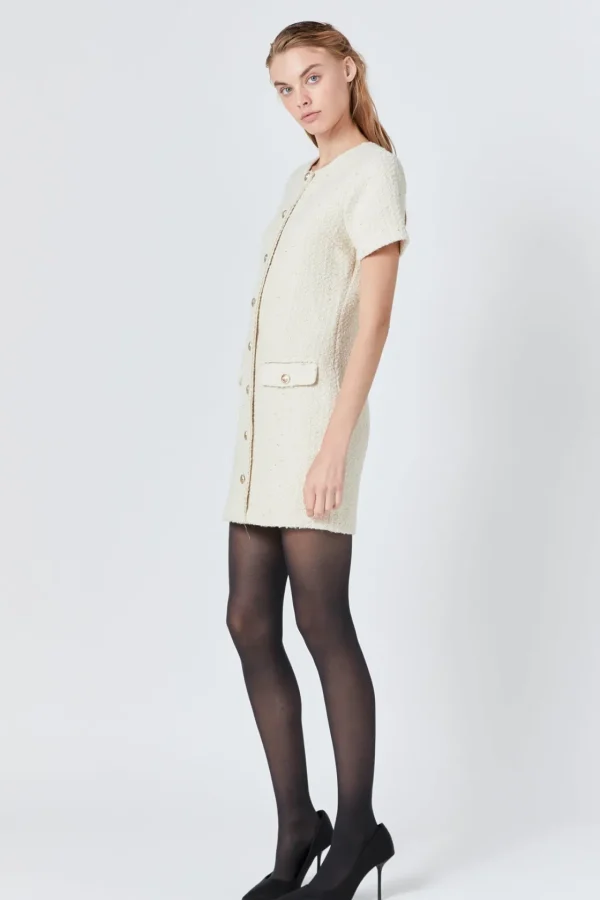 ENDLESS ROSE Tweed Dresses | Tops*- Tweed Buttoned Mini Dress IVORY
