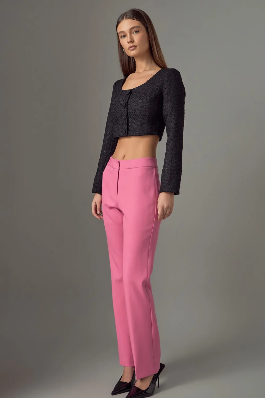 endless_rose__tweed_butto_2-2.webp ENDLESS ROSE Matching Sets | Tops*- Tweed Buttoned Top BLACK