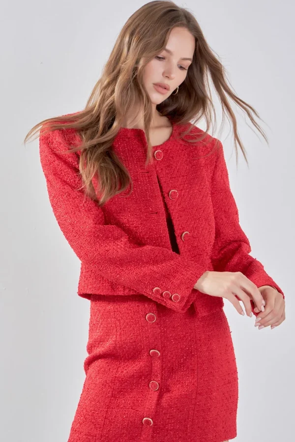 ENDLESS ROSE Matching Sets | Jackets & Coats*- Tweed Buttoned Jacket RED