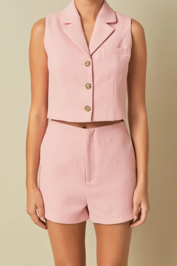 ENDLESS ROSE Matching Sets | Tops*- Tweed Collared Vest