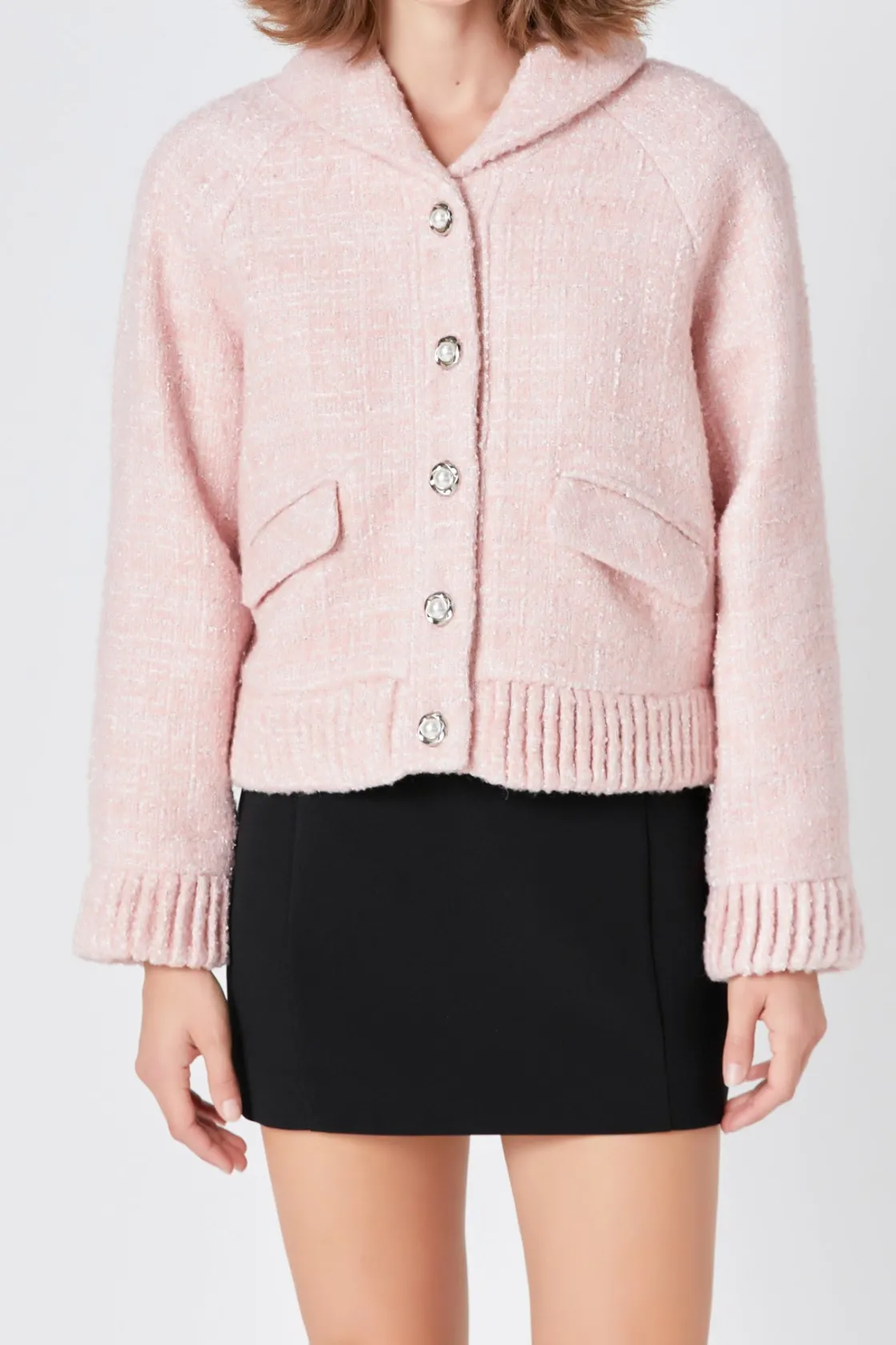 endless_rose__tweed_colla_0.webp ENDLESS ROSE Jackets & Coats | Tops*- Tweed Collared Jacket BLUSHPINK