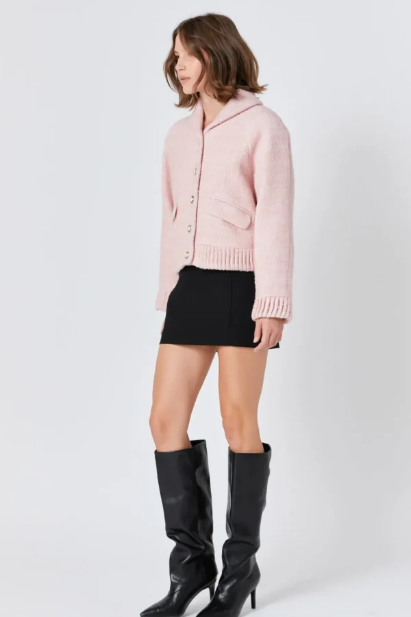 ENDLESS ROSE Jackets & Coats | Tops*- Tweed Collared Jacket BLUSHPINK