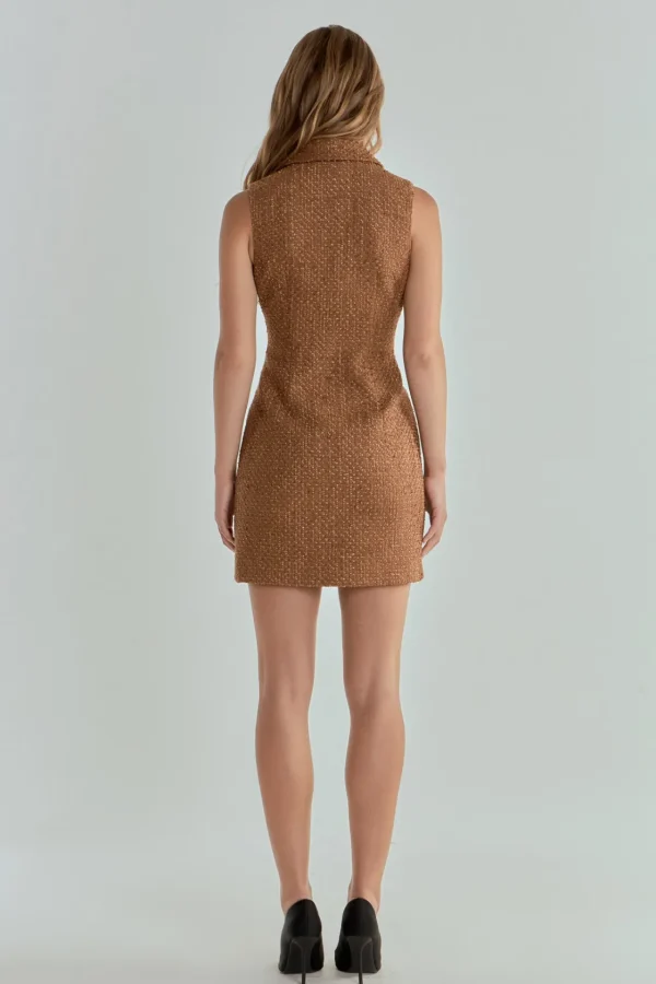 ENDLESS ROSE Tweed Dresses | Tops*- Tweed Collared Mini Dress CAMEL