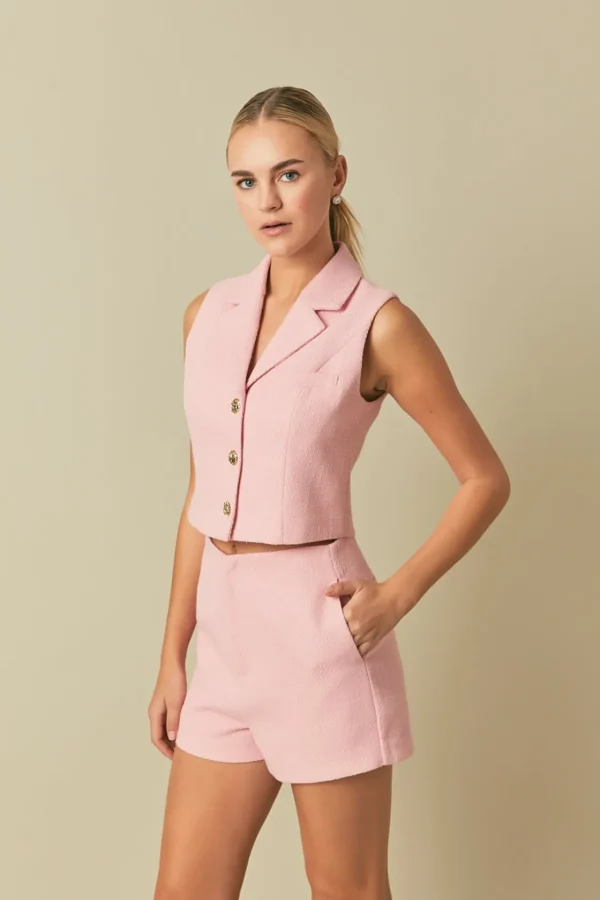 ENDLESS ROSE Matching Sets | Tops*- Tweed Collared Vest