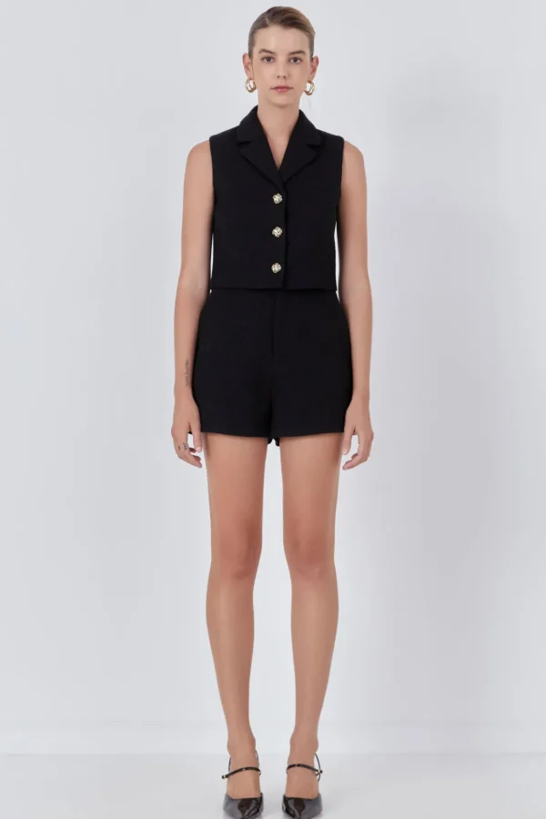 ENDLESS ROSE Matching Sets | Tops*- Tweed Collared Vest