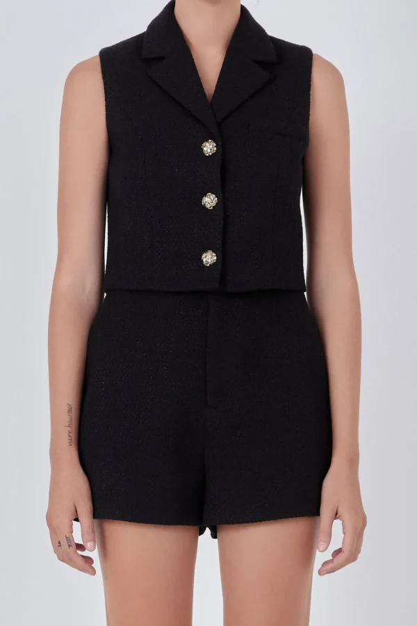ENDLESS ROSE Matching Sets | Tops*- Tweed Collared Vest