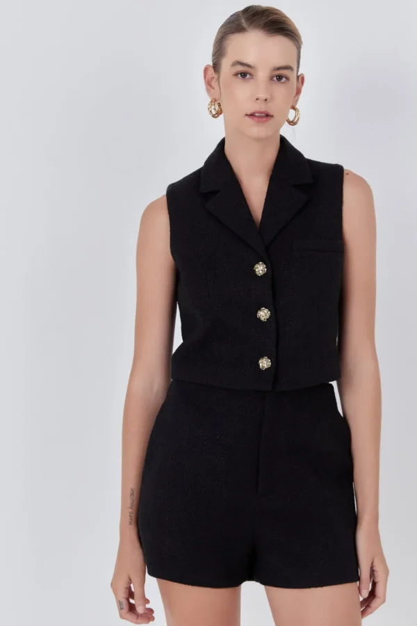 ENDLESS ROSE Matching Sets | Tops*- Tweed Collared Vest