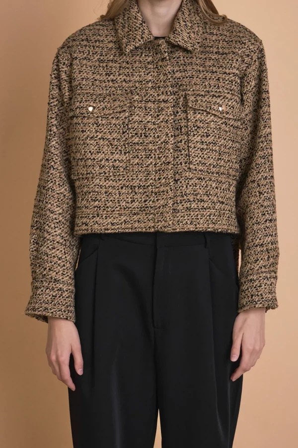 ENDLESS ROSE Jackets & Coats | Tops*- Tweed Cropped Jacket BROWN/BLACK