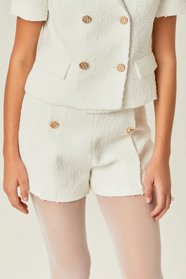 ENDLESS ROSE Matching Sets | Shorts & Skorts*- Tweed Double Button Shorts WHITE