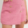 ENDLESS ROSE Matching Sets | Skirts*- Tweed Double Buttoned Wrap Skort BABYPINK