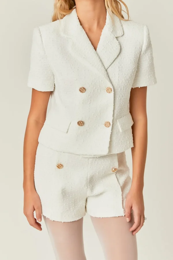 ENDLESS ROSE Matching Sets | Jackets & Coats*- Tweed Double Breast Short Sleeve Blazer