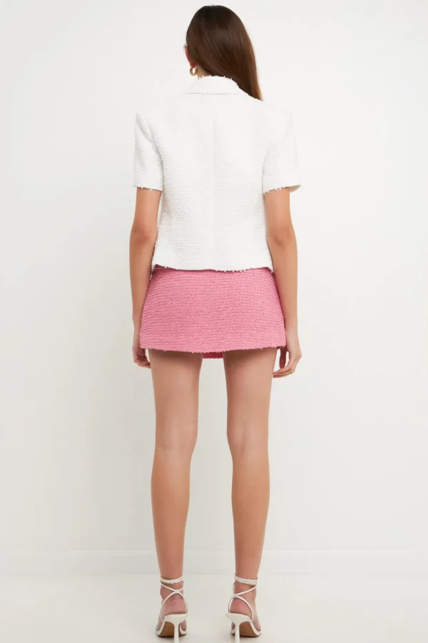 ENDLESS ROSE Matching Sets | Skirts*- Tweed Double Buttoned Wrap Skort BABYPINK