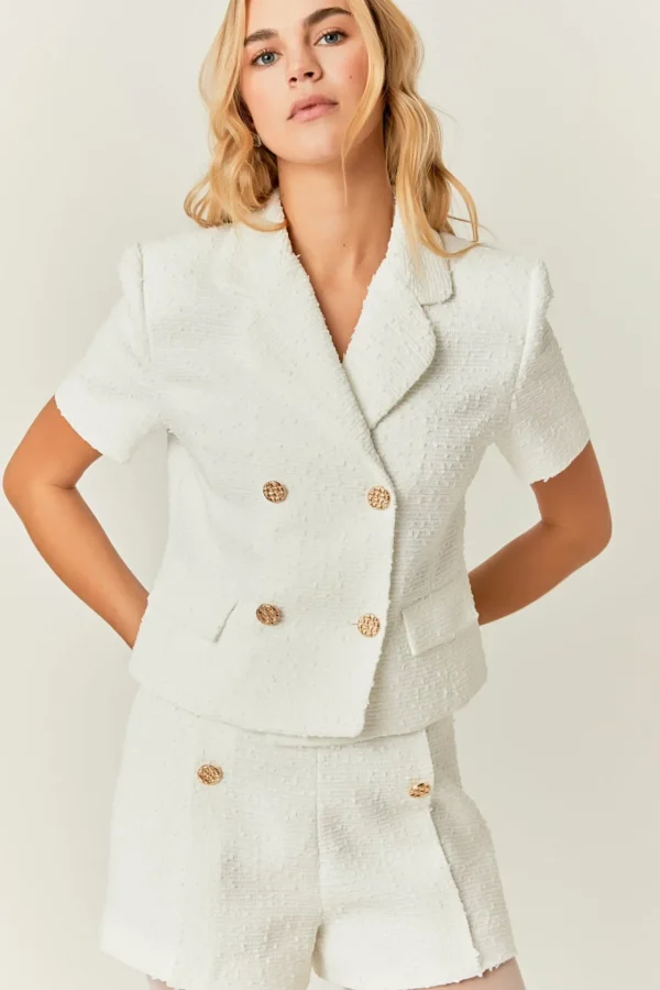 ENDLESS ROSE Matching Sets | Shorts & Skorts*- Tweed Double Button Shorts WHITE
