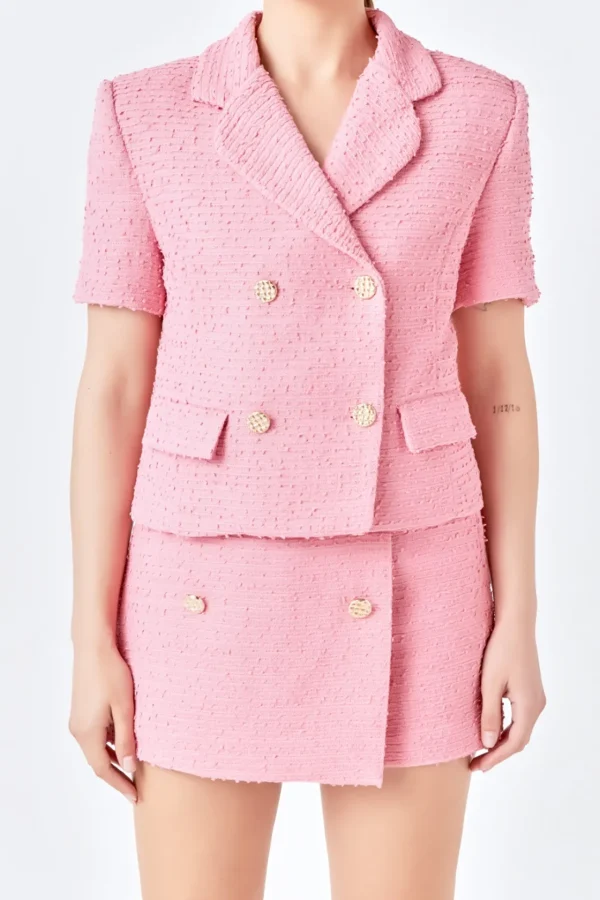 ENDLESS ROSE Matching Sets | Jackets & Coats*- Tweed Double Breast Short Sleeve Blazer