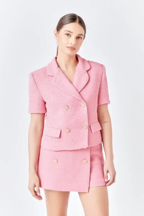 ENDLESS ROSE Matching Sets | Jackets & Coats*- Tweed Double Breast Short Sleeve Blazer