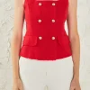 ENDLESS ROSE Tops*- Tweed Fringed Double Button Top