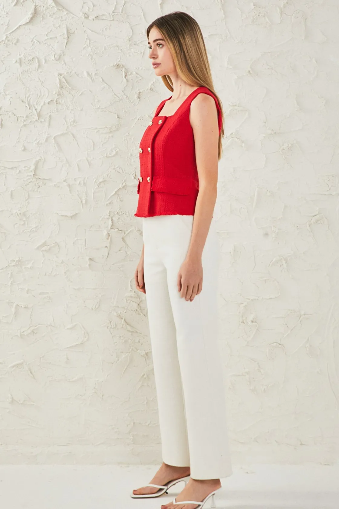 endless_rose__tweed_fring_1.webp ENDLESS ROSE Tops*- Tweed Fringed Double Button Top