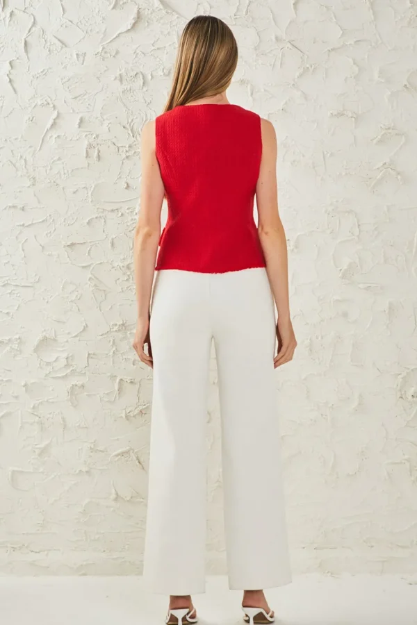 ENDLESS ROSE Tops*- Tweed Fringed Double Button Top