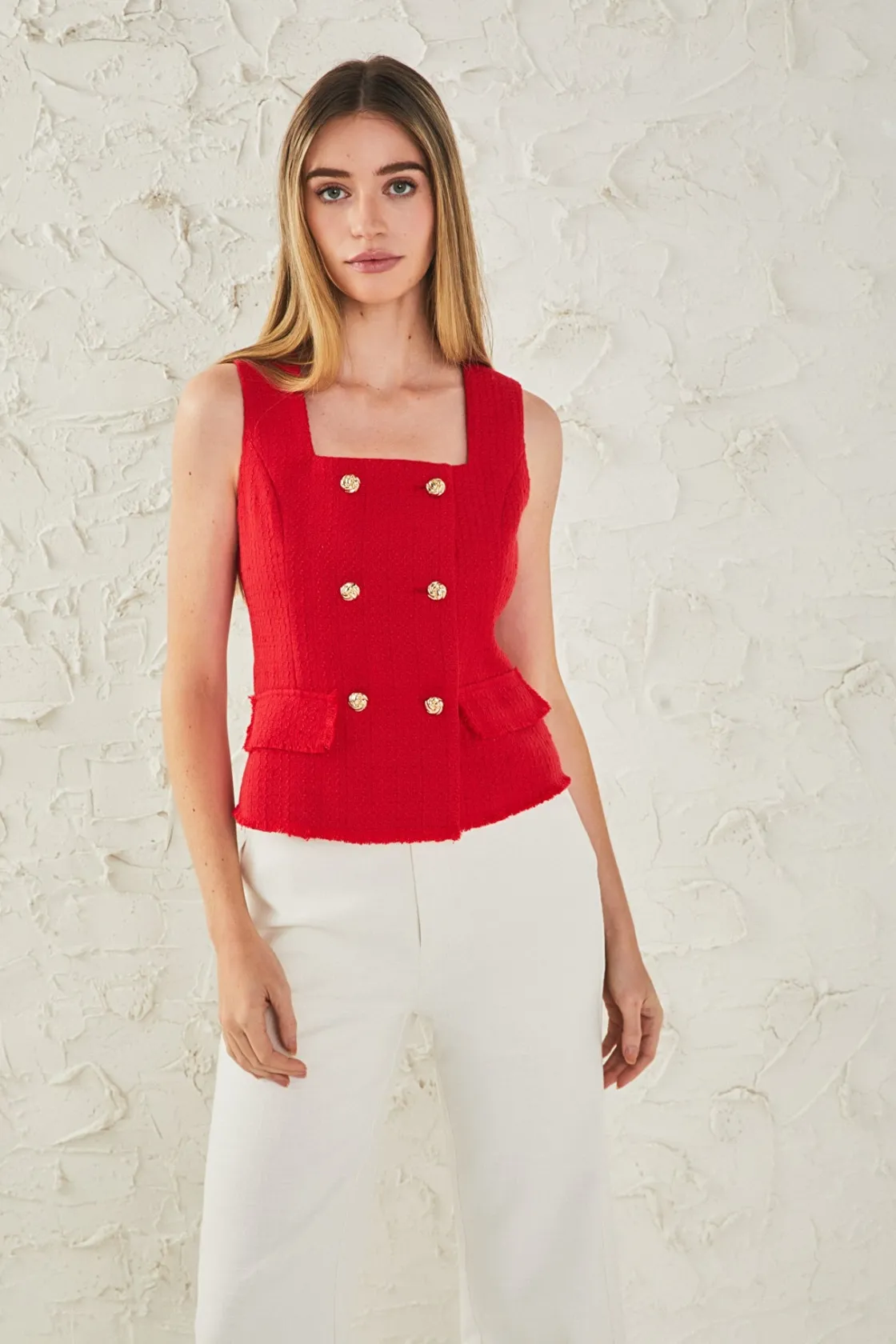 endless_rose__tweed_fring_3.webp ENDLESS ROSE Tops*- Tweed Fringed Double Button Top