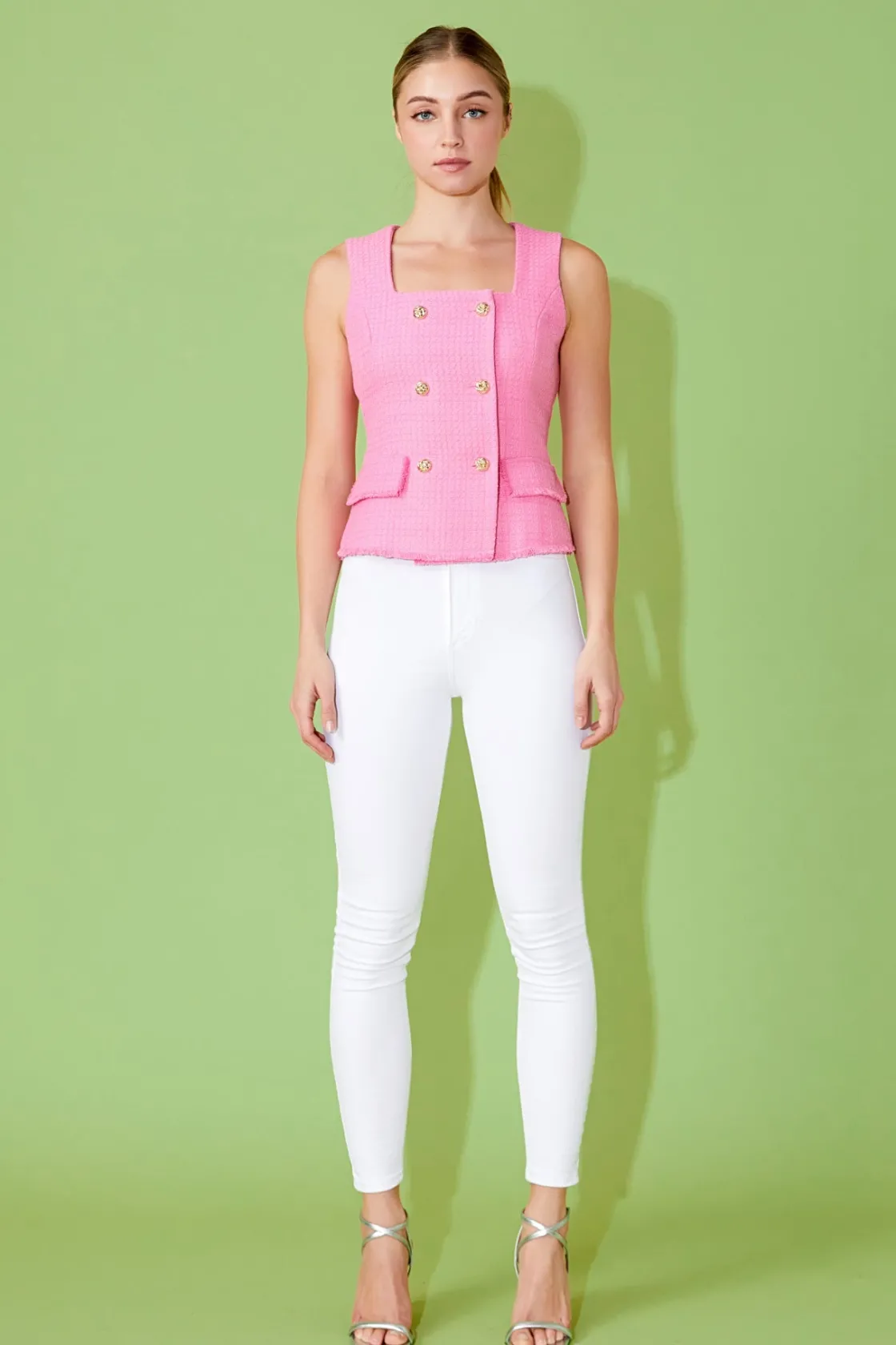 endless_rose__tweed_fring_4.webp ENDLESS ROSE Tops*- Tweed Fringed Double Button Top