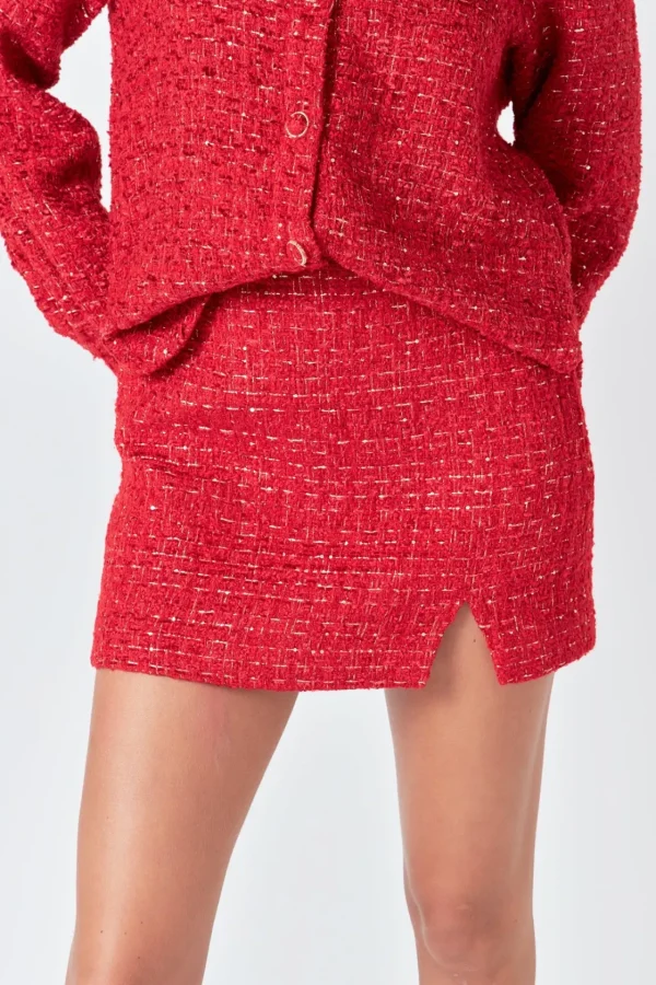 ENDLESS ROSE Matching Sets | Tops*- Tweed High Slit Skort RED