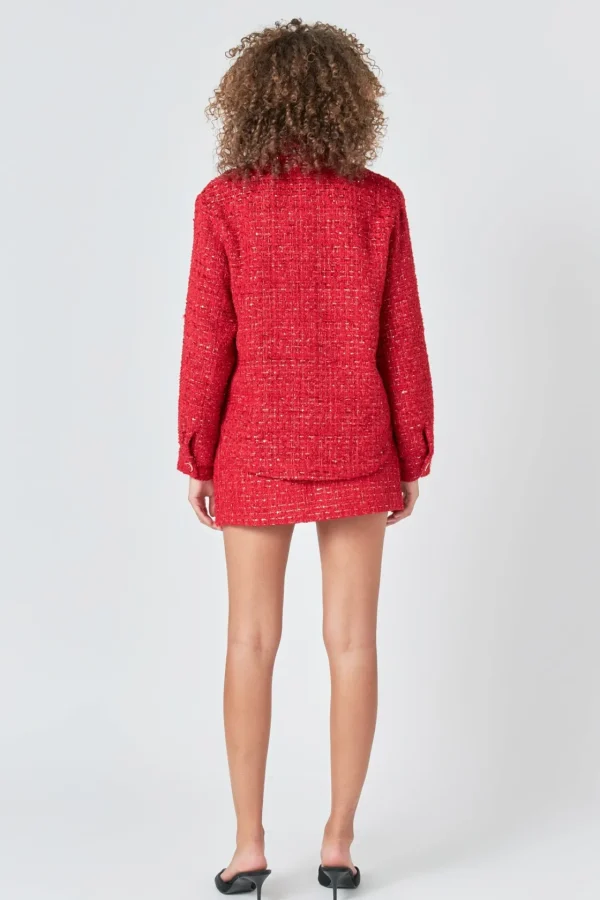 ENDLESS ROSE Matching Sets | Tops*- Tweed High Slit Skort RED
