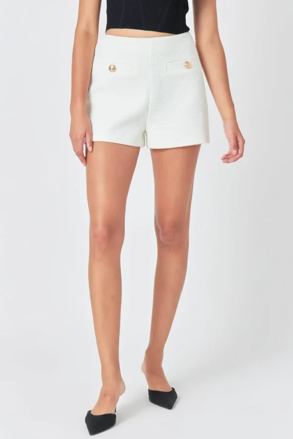 ENDLESS ROSE Matching Sets*- Tweed High Waist Shorts WHITE