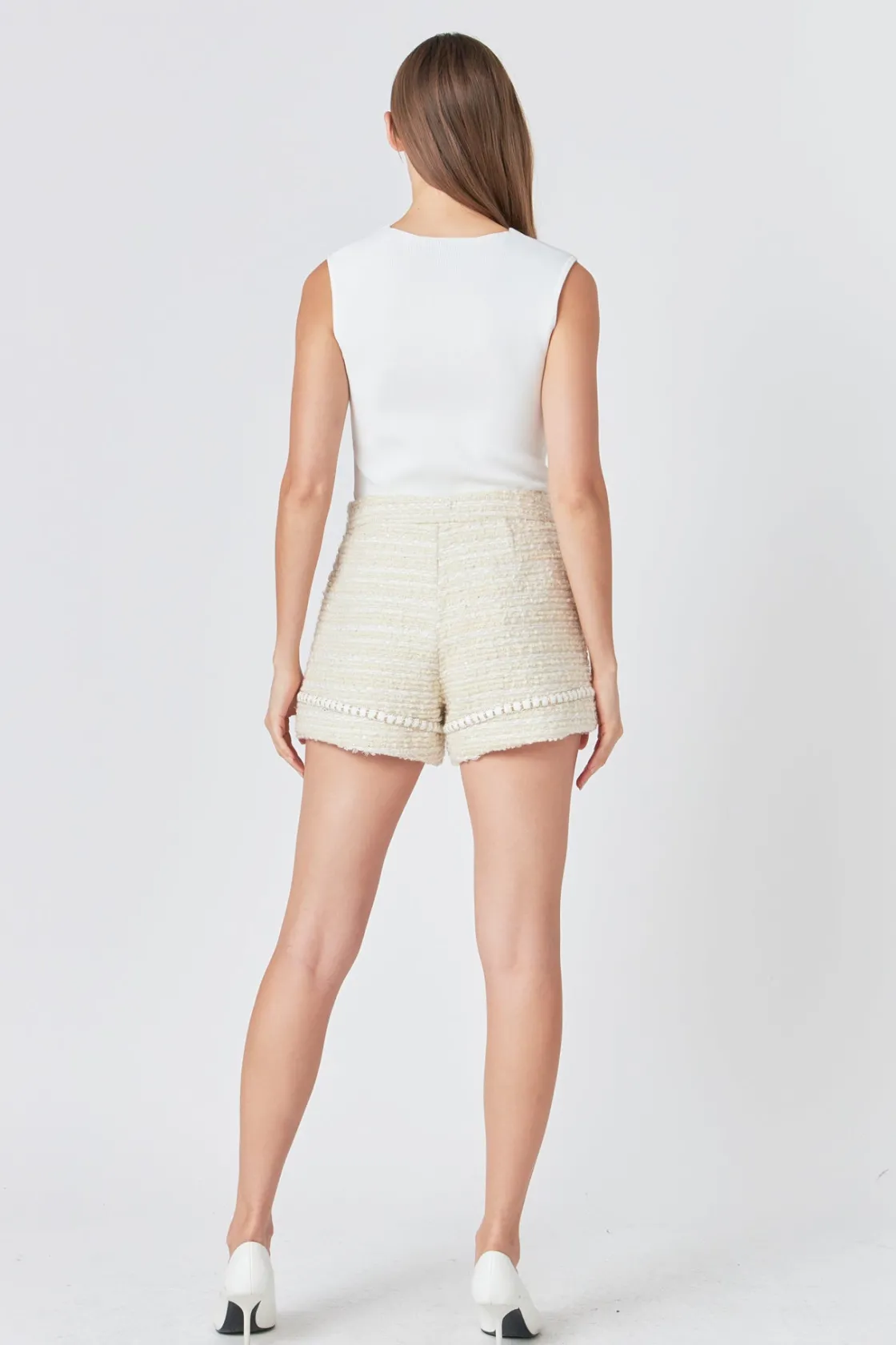 endless_rose__tweed_highw_2.webp ENDLESS ROSE Matching Sets | Shorts & Skorts*- Tweed High-Waisted Shorts IVORY