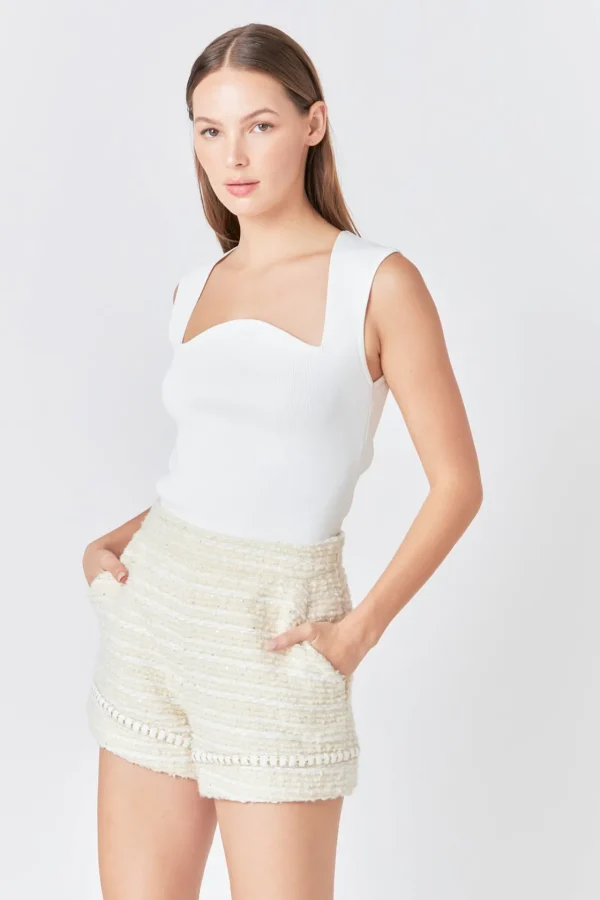 ENDLESS ROSE Matching Sets | Shorts & Skorts*- Tweed High-Waisted Shorts IVORY