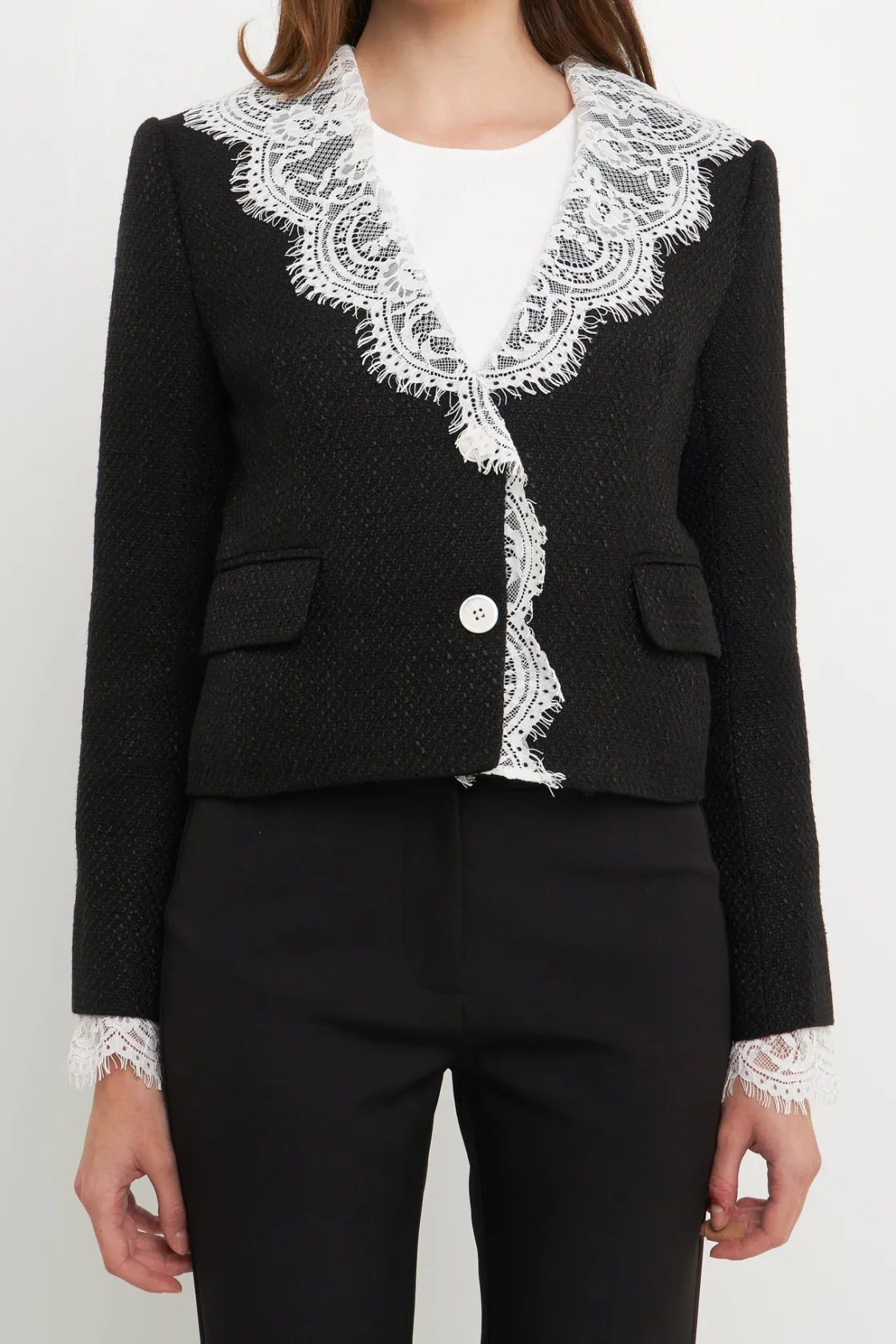 endless_rose__tweed_jacke_0.webp ENDLESS ROSE Jackets & Coats*- Tweed Jacket With Lace Collar BLACK