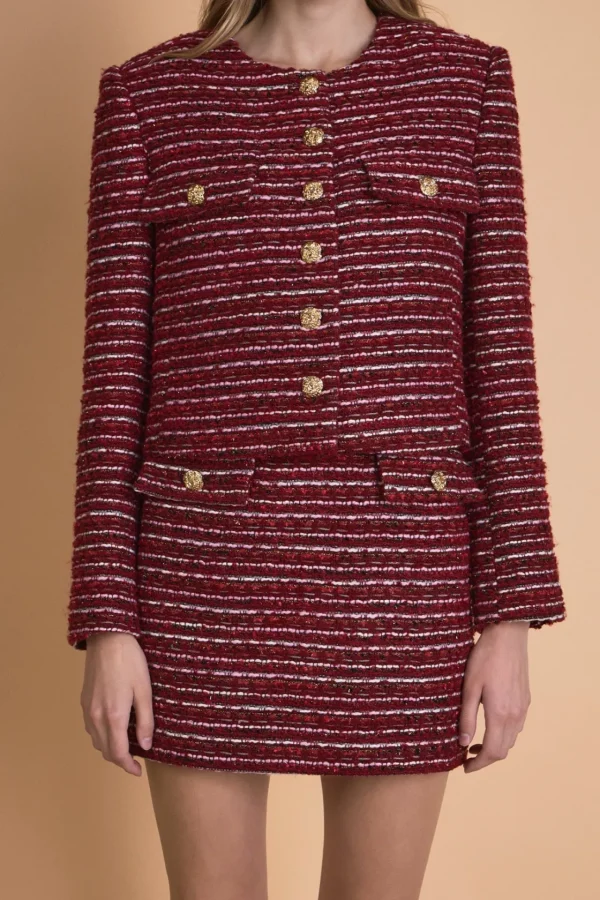 ENDLESS ROSE Matching Sets | Jackets & Coats*- Tweed Jacket with Gold Buttons CRANBERRY
