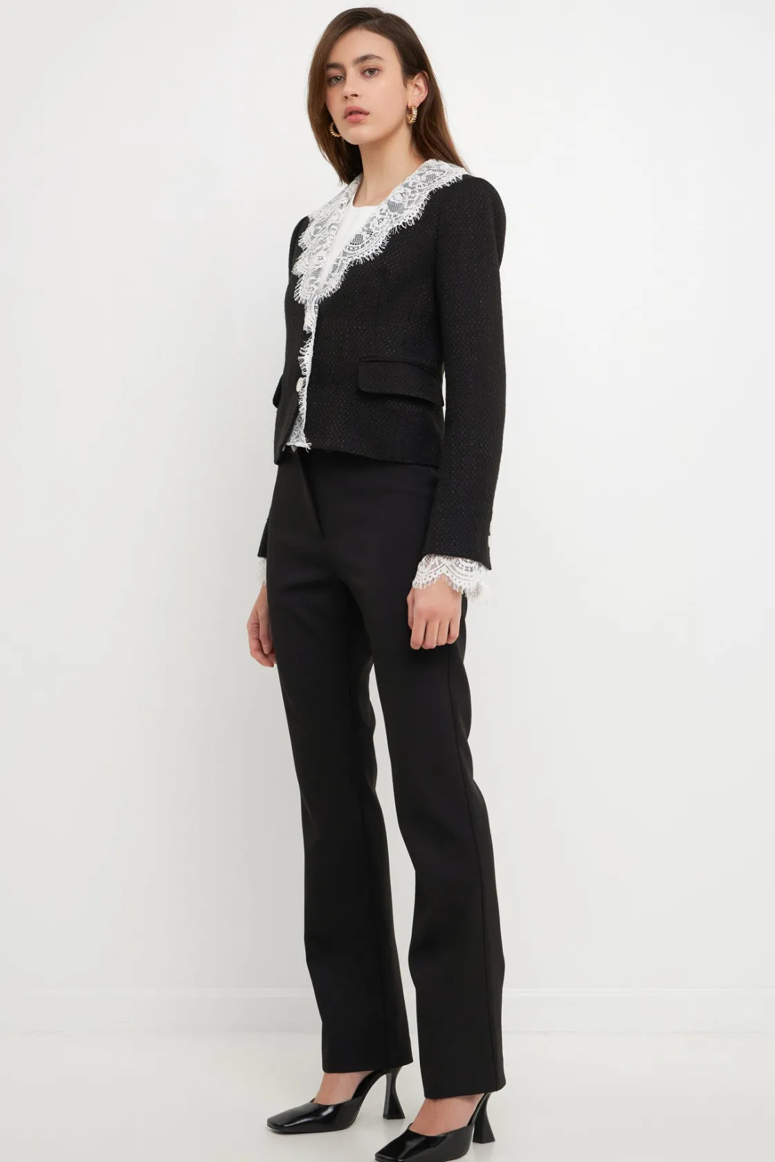 endless_rose__tweed_jacke_1.webp ENDLESS ROSE Jackets & Coats*- Tweed Jacket With Lace Collar BLACK