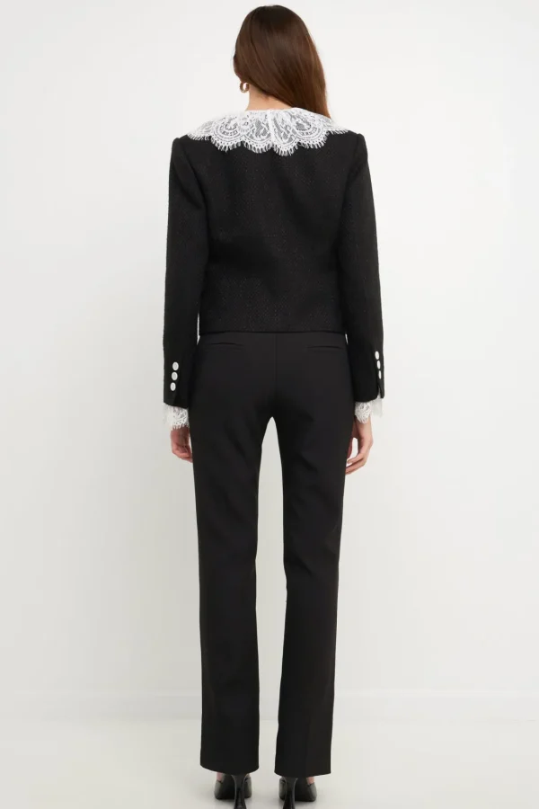 ENDLESS ROSE Jackets & Coats*- Tweed Jacket With Lace Collar BLACK