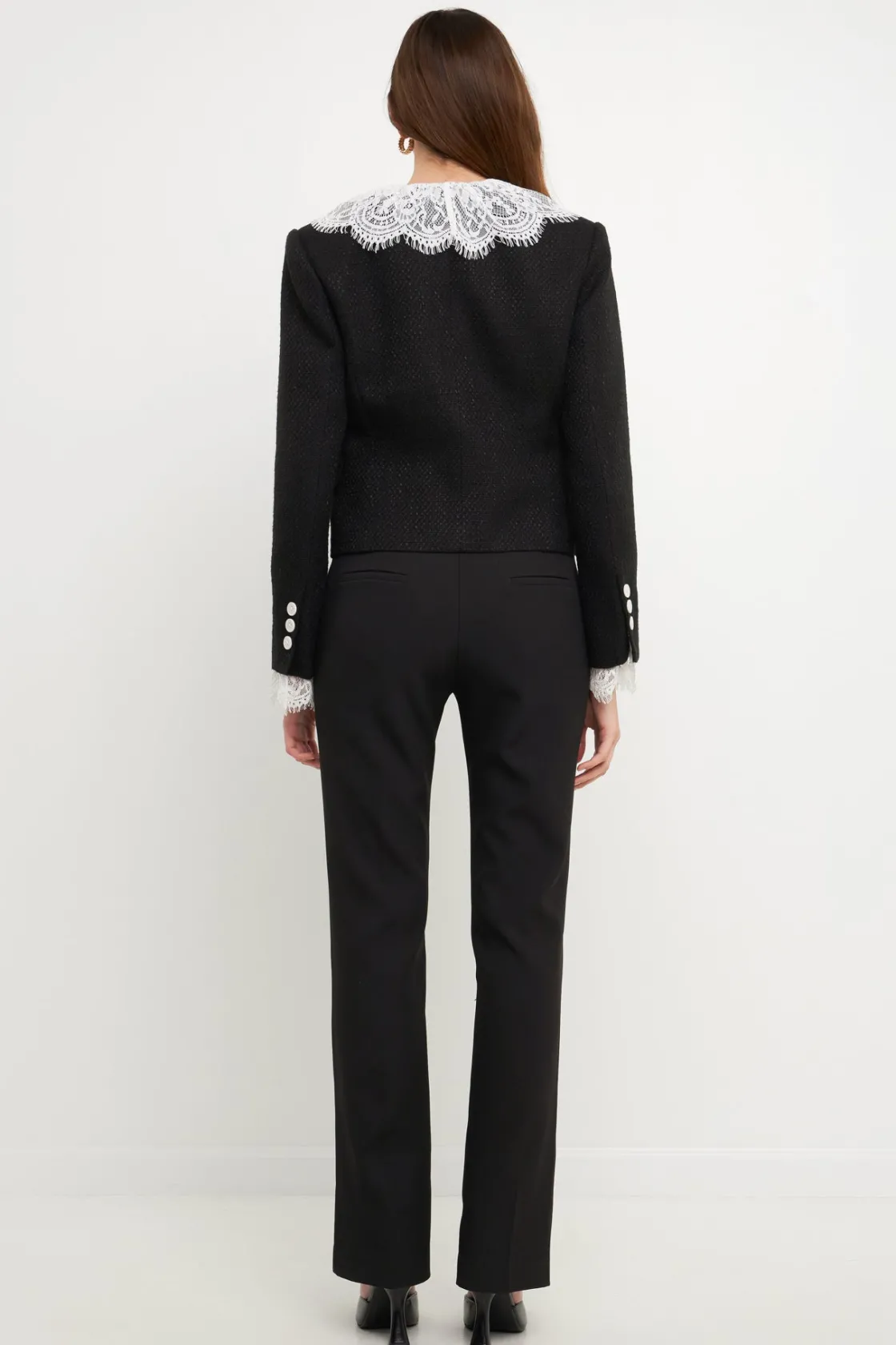 endless_rose__tweed_jacke_2.webp ENDLESS ROSE Jackets & Coats*- Tweed Jacket With Lace Collar BLACK