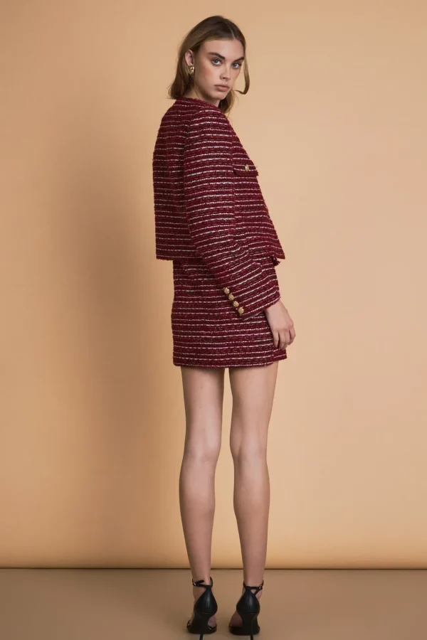 ENDLESS ROSE Matching Sets | Jackets & Coats*- Tweed Jacket with Gold Buttons CRANBERRY